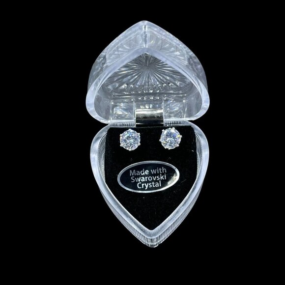 Swarovski Crystal Stud Earrings 8mm Silver Coquette Gift Holiday Glam NWOT - Picture 2 of 7